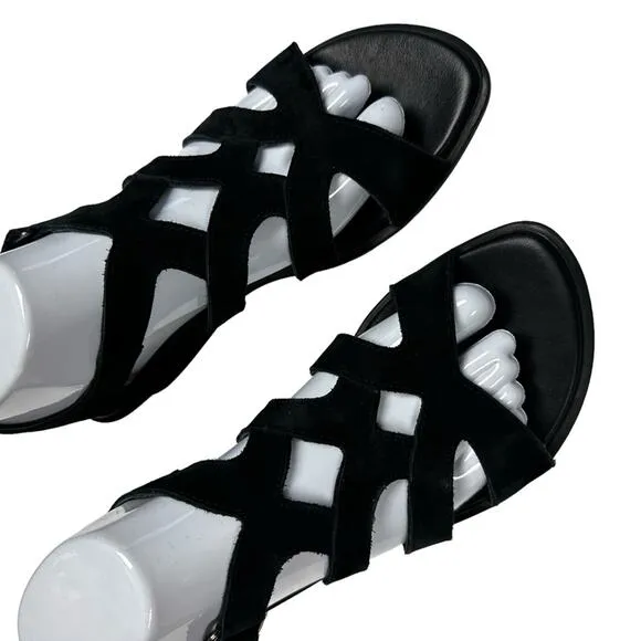 Arche Obela Sandals Womens 38/ US 7 Black Strappy Leather Open Toe Heeled Shoes