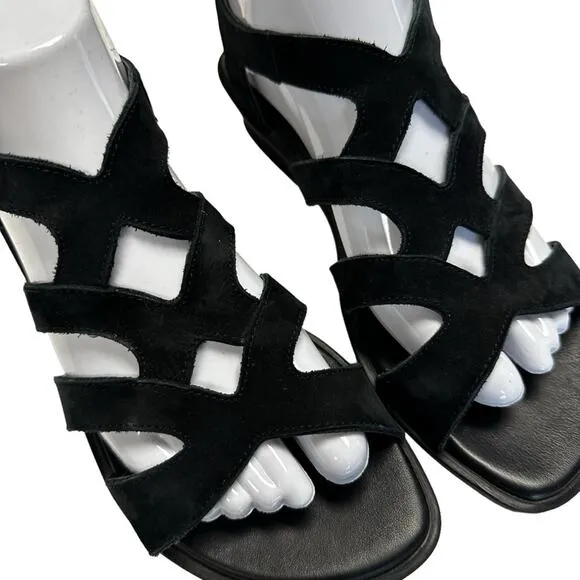 Arche Obela Sandals Womens 38/ US 7 Black Strappy Leather Open Toe Heeled Shoes