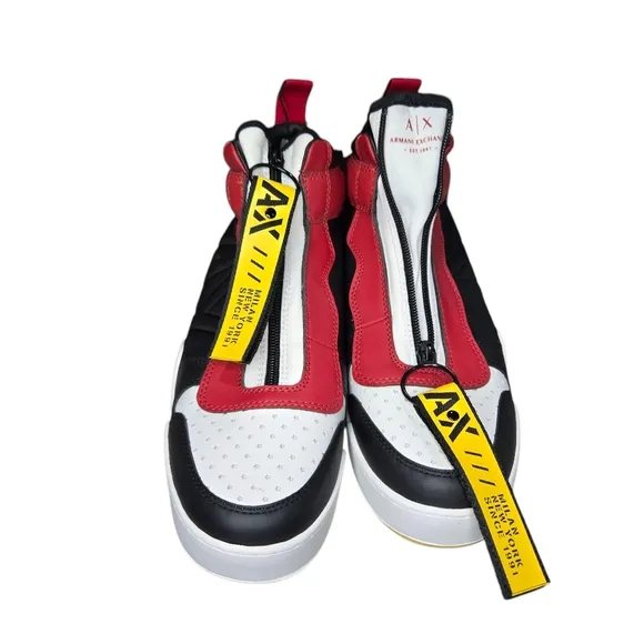 Armani Exchange Red and Black High-Top Sneakers