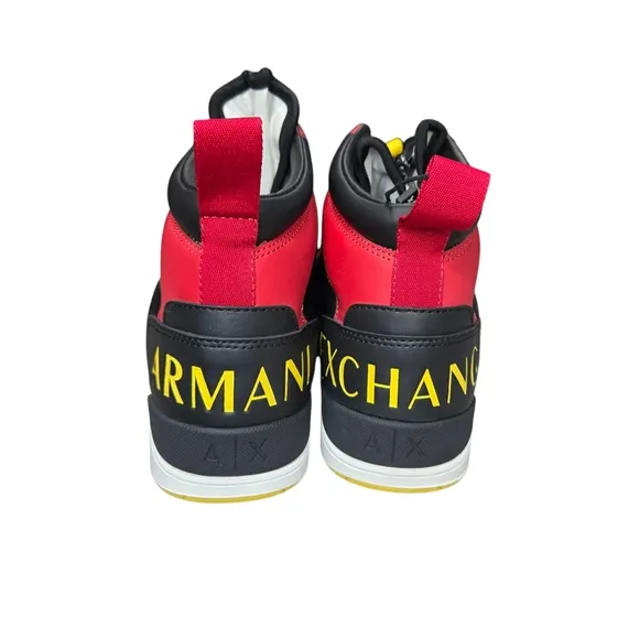 Armani Exchange Red and Black High-Top Sneakers