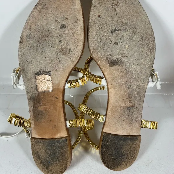Authentic Moschino Logo flat ankle Sandals Sz US 7