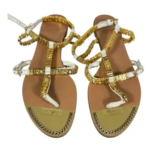 Authentic Moschino Logo flat ankle Sandals Sz US 7