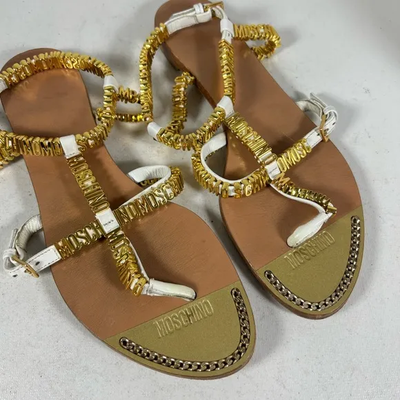 Authentic Moschino Logo flat ankle Sandals Sz US 7
