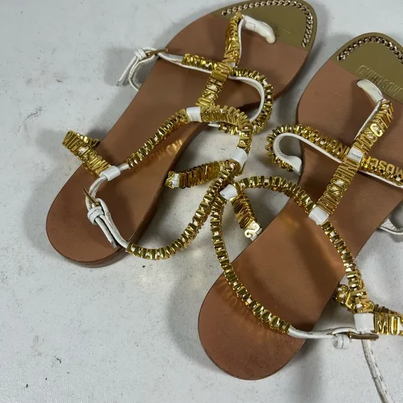 Authentic Moschino Logo flat ankle Sandals Sz US 7