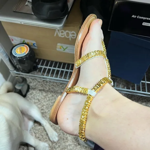 Authentic Moschino Logo flat ankle Sandals Sz US 7