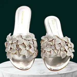 Azalea Wang Paisley Silver Size 7.5 Flashy Floral Flat Slide Sandals W FLAW