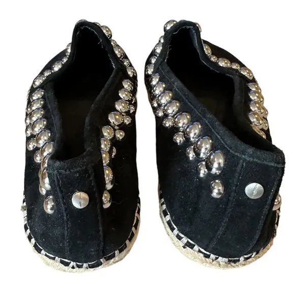 B Brian Atwood Black Suede Studded Espadrilles 6.5