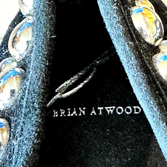 B Brian Atwood Black Suede Studded Espadrilles 6.5
