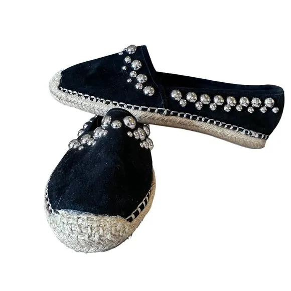 B Brian Atwood Black Suede Studded Espadrilles 6.5
