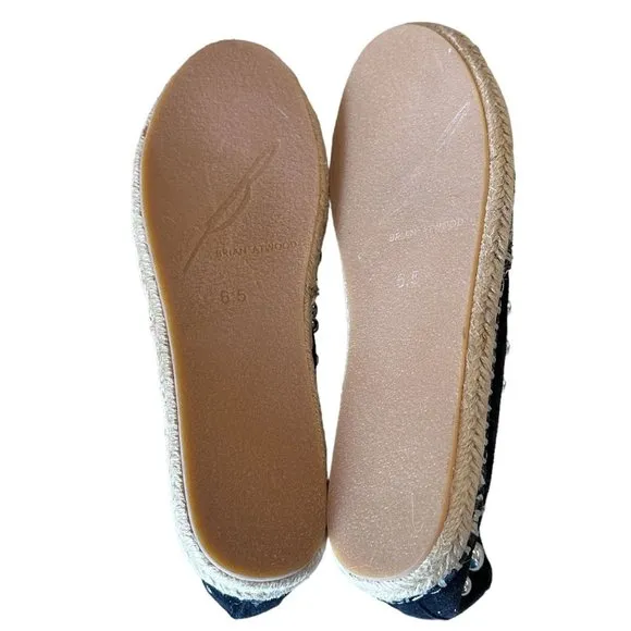B Brian Atwood Black Suede Studded Espadrilles 6.5