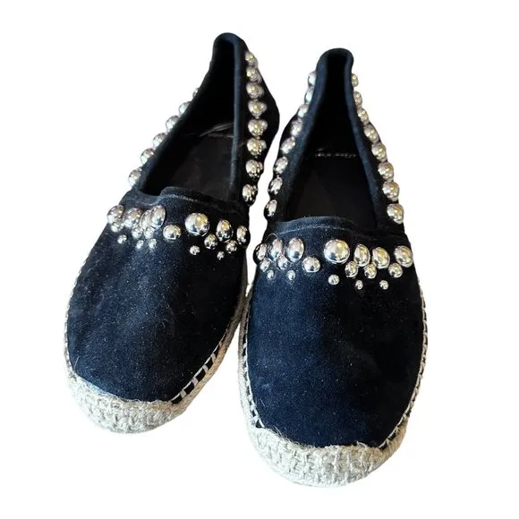 B Brian Atwood Black Suede Studded Espadrilles 6.5