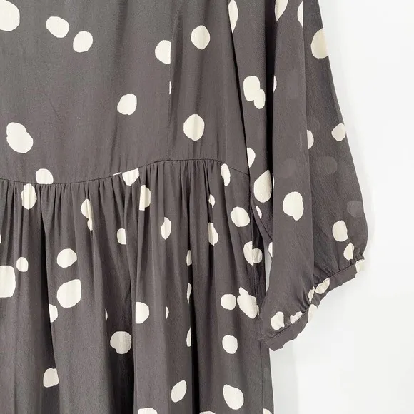 ba&amp;sh Dalia Polka Dot Babydoll Mini Dress Sz 6 Black Sweetheart Pleated Pullover