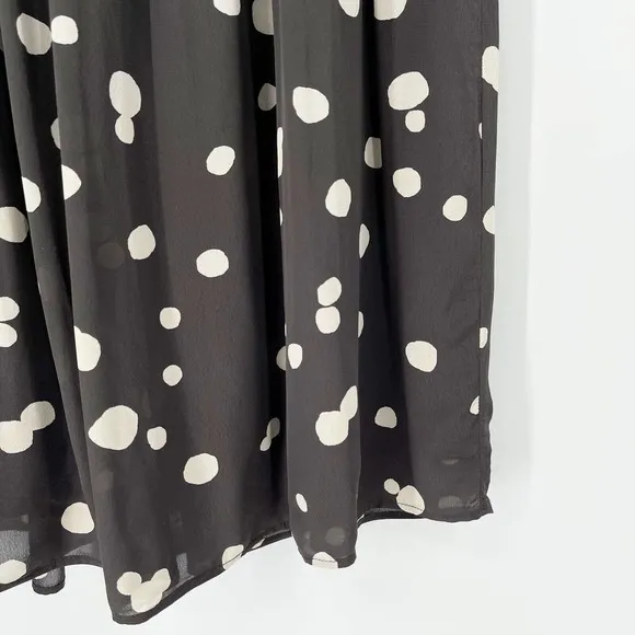 ba&amp;sh Dalia Polka Dot Babydoll Mini Dress Sz 6 Black Sweetheart Pleated Pullover