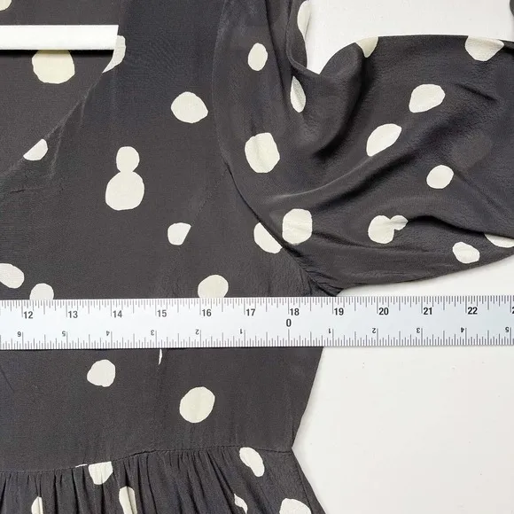 ba&amp;sh Dalia Polka Dot Babydoll Mini Dress Sz 6 Black Sweetheart Pleated Pullover