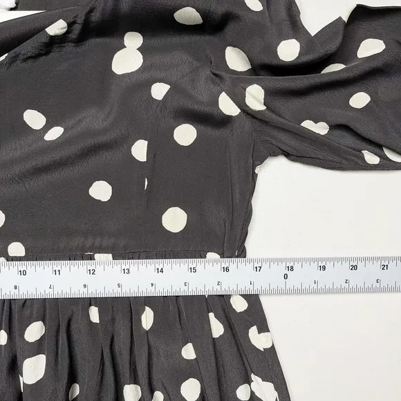 ba&amp;sh Dalia Polka Dot Babydoll Mini Dress Sz 6 Black Sweetheart Pleated Pullover