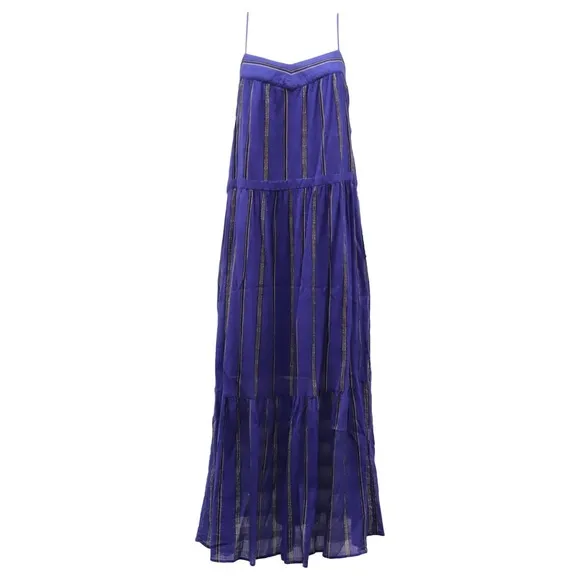 Ba&amp;Sh Kyo Striped Spaghetti Strap Maxi Dress in Blue Cotton size XS