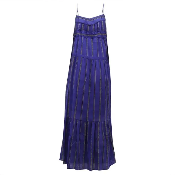 Ba&amp;Sh Kyo Striped Spaghetti Strap Maxi Dress in Blue Cotton size XS