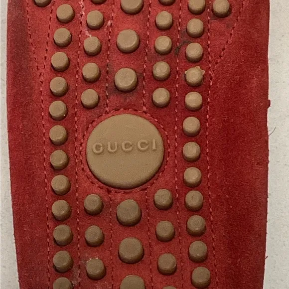 Baby GUCCI Red Suede Loafers w Classic Silver Buckle Sz 6.5