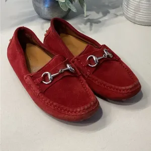 Baby GUCCI Red Suede Loafers w Classic Silver Buckle Sz 6.5