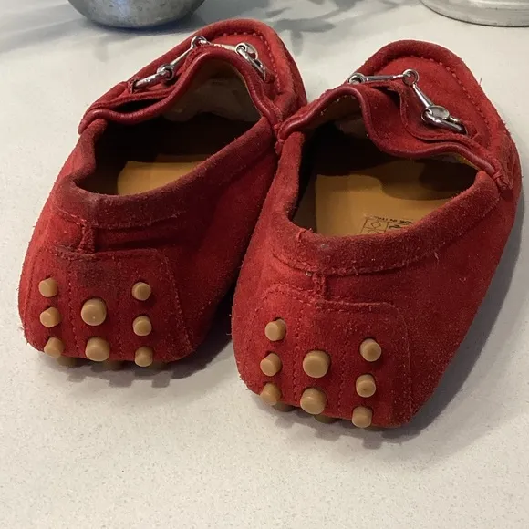 Baby GUCCI Red Suede Loafers w Classic Silver Buckle Sz 6.5