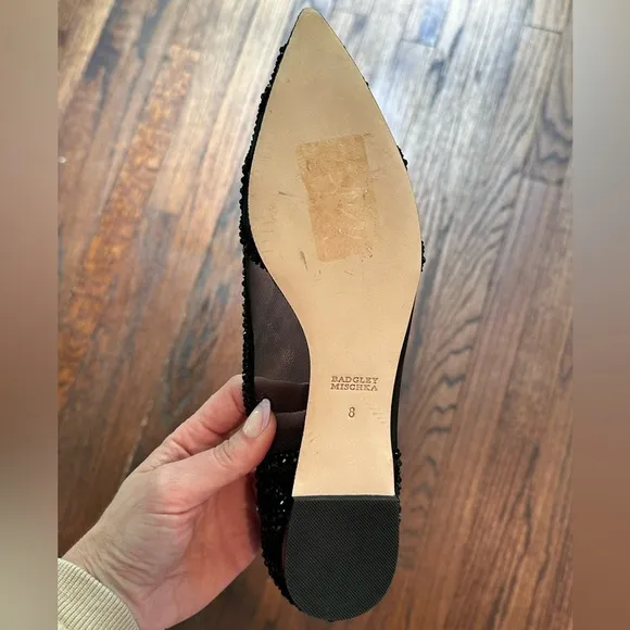 Badgley Mischa New in Box Gigi Black Pointed Toe Embellished Flats- Size 8