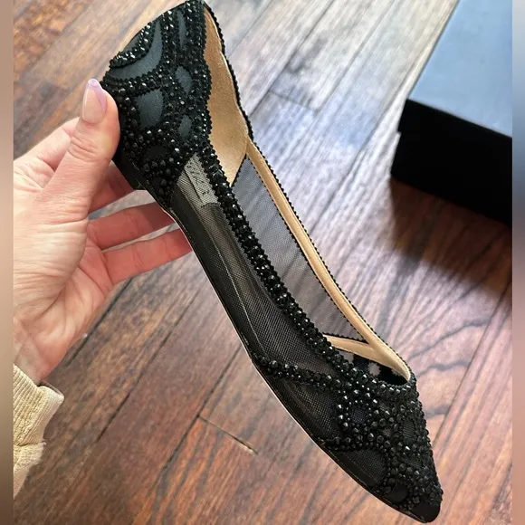 Badgley Mischa New in Box Gigi Black Pointed Toe Embellished Flats- Size 8