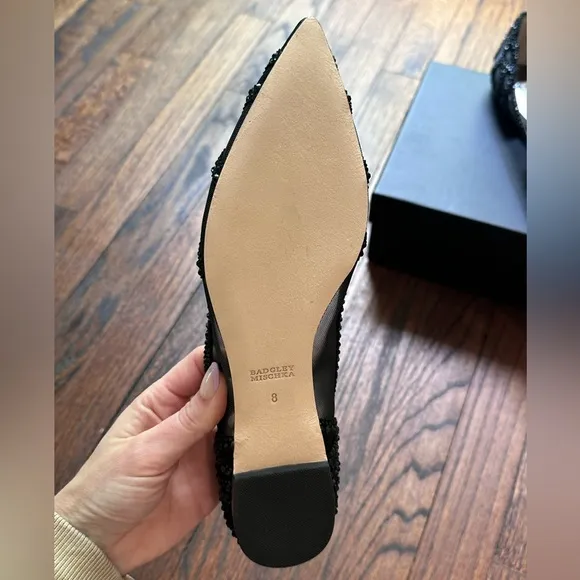 Badgley Mischa New in Box Gigi Black Pointed Toe Embellished Flats- Size 8
