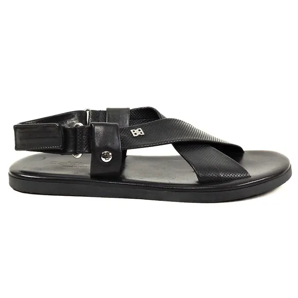 BALDININI 🇮🇹 MEN'S BLACK SOFT LEATHER COMFORT FLAT SUMMER SANDALS