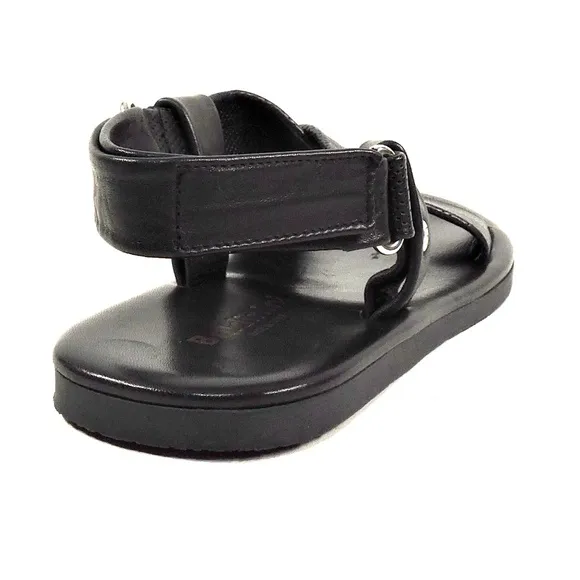 BALDININI 🇮🇹 MEN'S BLACK SOFT LEATHER COMFORT FLAT SUMMER SANDALS