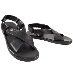 BALDININI 🇮🇹 MEN'S BLACK SOFT LEATHER COMFORT FLAT SUMMER SANDALS