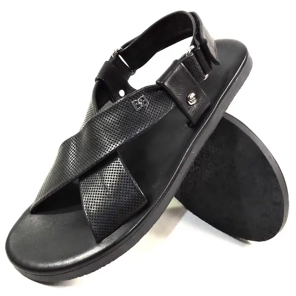 BALDININI 🇮🇹 MEN'S BLACK SOFT LEATHER COMFORT FLAT SUMMER SANDALS