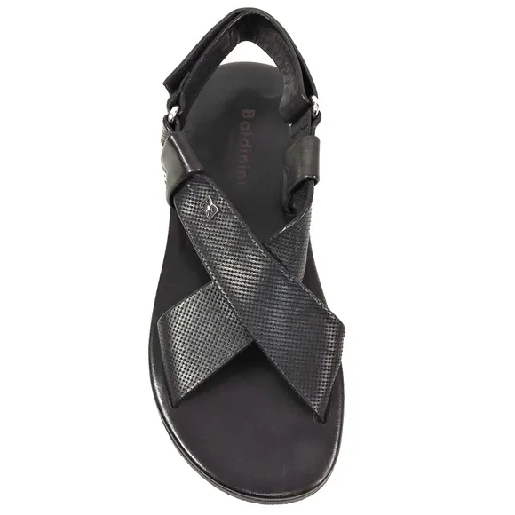 BALDININI 🇮🇹 MEN'S BLACK SOFT LEATHER COMFORT FLAT SUMMER SANDALS