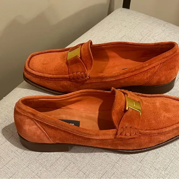 Bally Burnt Orange Suede Logo Tempest Loafers, size 6