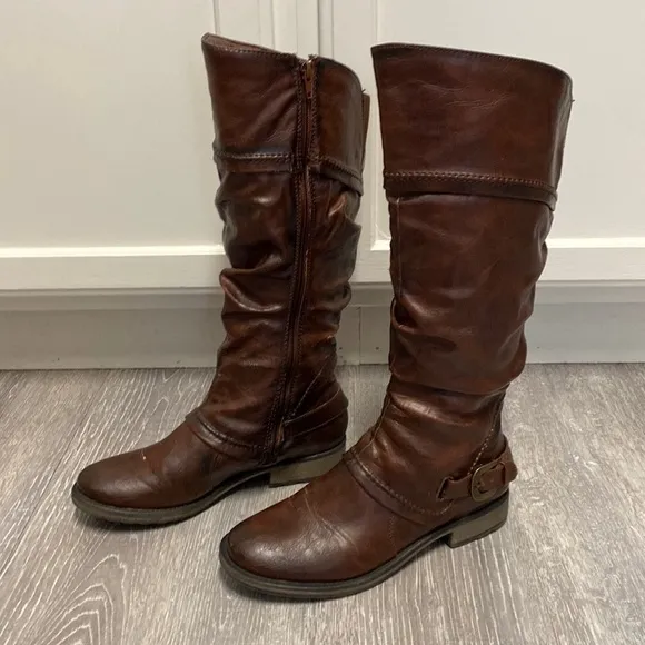 BareTraps Skye Slouchy Leather Insulated Knee High Dark Brown Warm Riding Boots
