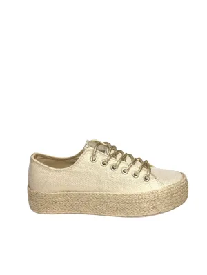 Baskets à lacets avec semelle en corde, Doré clair