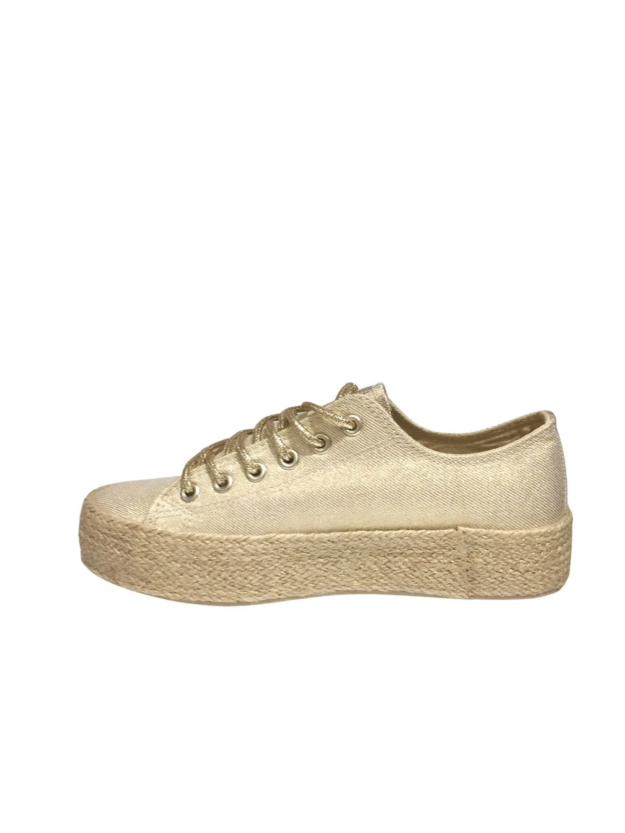 Baskets à lacets avec semelle en corde, Doré clair