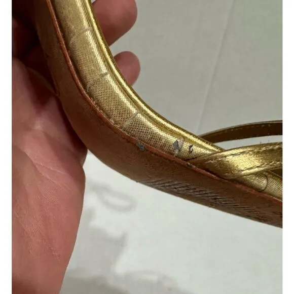 BCBGMaxAzria Gold Snakeskin Leather Heels US 8 38 Strappy Sandals Stilletos