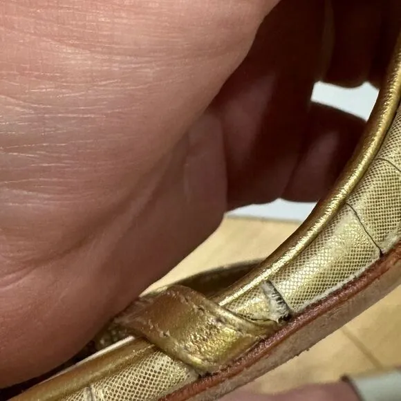 BCBGMaxAzria Gold Snakeskin Leather Heels US 8 38 Strappy Sandals Stilletos
