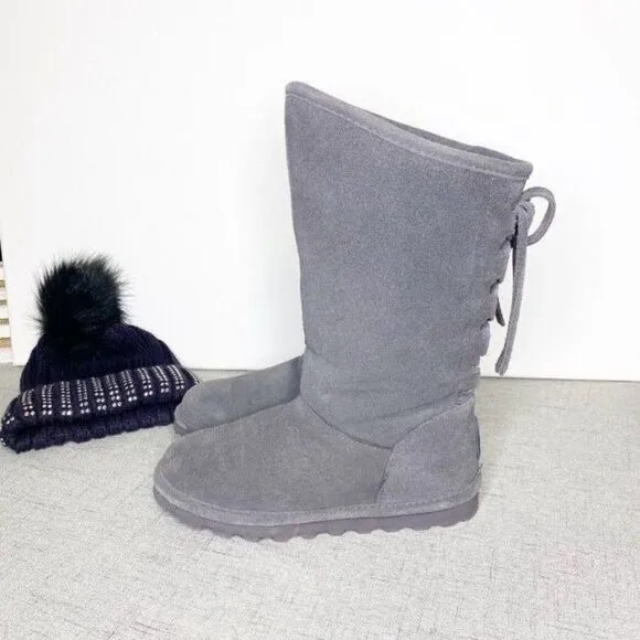 BearPaw Gray Lace Up Suede Winter Snow Boots 6