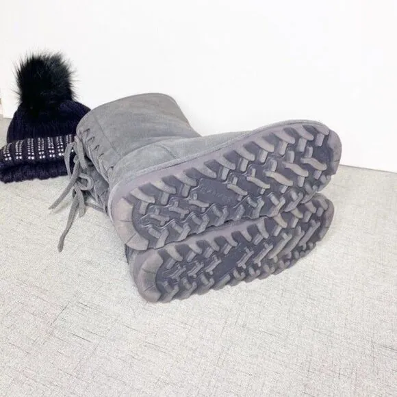 BearPaw Gray Lace Up Suede Winter Snow Boots 6