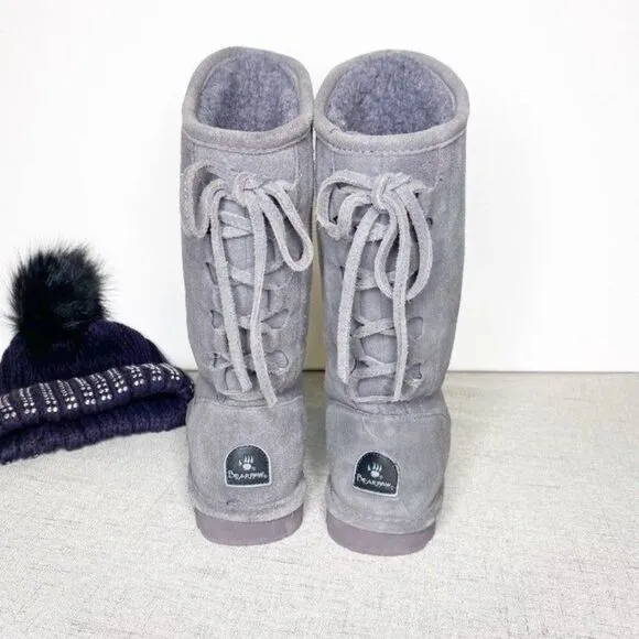 BearPaw Gray Lace Up Suede Winter Snow Boots 6