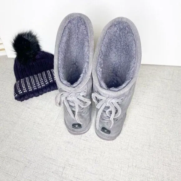 BearPaw Gray Lace Up Suede Winter Snow Boots 6