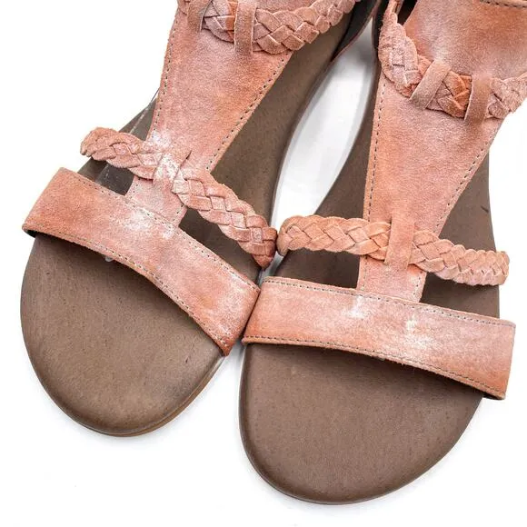 Bed Stu Roan Posey Suede Sandals Flat Gladiator Pink Bee Osaka Braid Sz 9.5