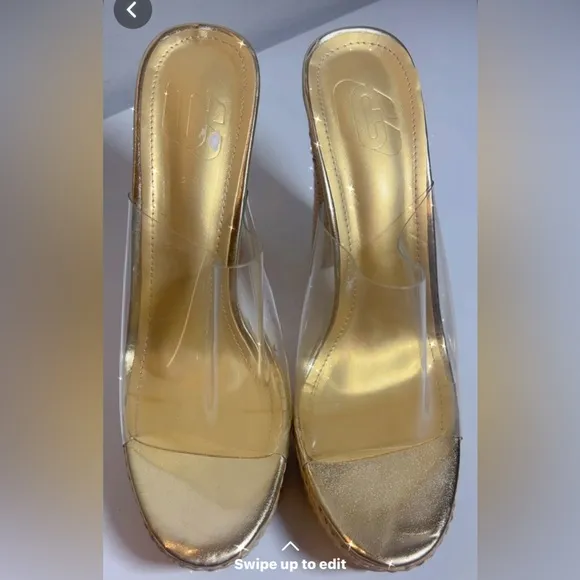 Beige Natural Clear platform block heel slip on espadrilles high heels size 11