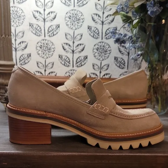 Bernardo Selma Taupe Penny Loafers with Chunky Platform Sole