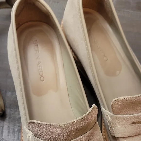 Bernardo Selma Taupe Penny Loafers with Chunky Platform Sole