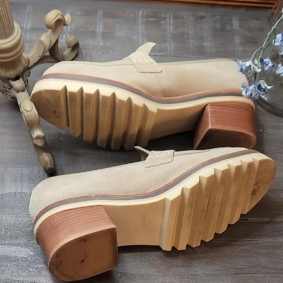 Bernardo Selma Taupe Penny Loafers with Chunky Platform Sole