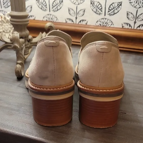 Bernardo Selma Taupe Penny Loafers with Chunky Platform Sole