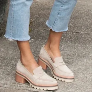 Bernardo Selma Taupe Penny Loafers with Chunky Platform Sole