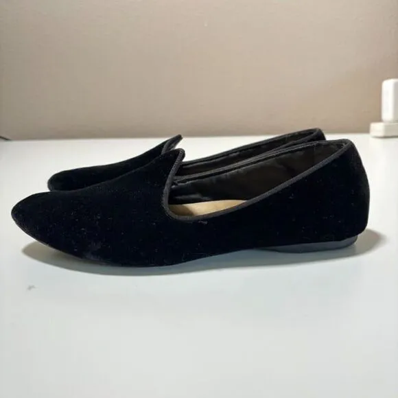 Birdies Heron Flat Black Velvet Flats Shoes Womens 7.5 Venetian Comfort Dressy